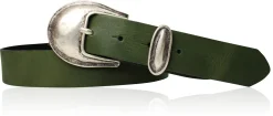 Damen Ledergürtel 3,5 cm antiksilberne Gürtelschnalle mit Metallschlaufe Echtledergürtel