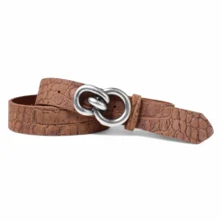 Damen Ledergürtel, Büffelleder, Kroko Optik, versilberte Gürtelschnalle, 4 cm