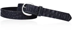 Damen Ledergürtel, Büffelleder, Cayman Prägung, halbrunde Messing Gürtelschnalle, 3 cm