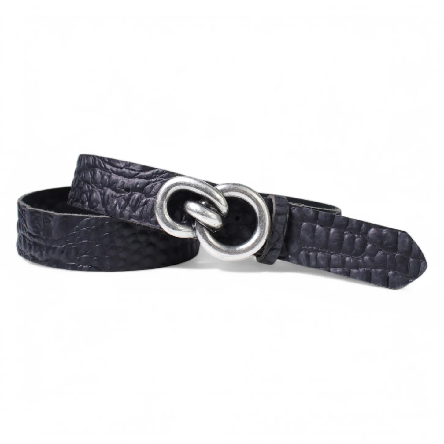 Damen Ledergürtel, Büffelleder, Kroko Optik, versilberte Gürtelschnalle, 4 cm