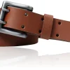 Doppeldorngürtel mit dunkel mattierter Gürtelschnalle, 3,5 cm, Büffelleder