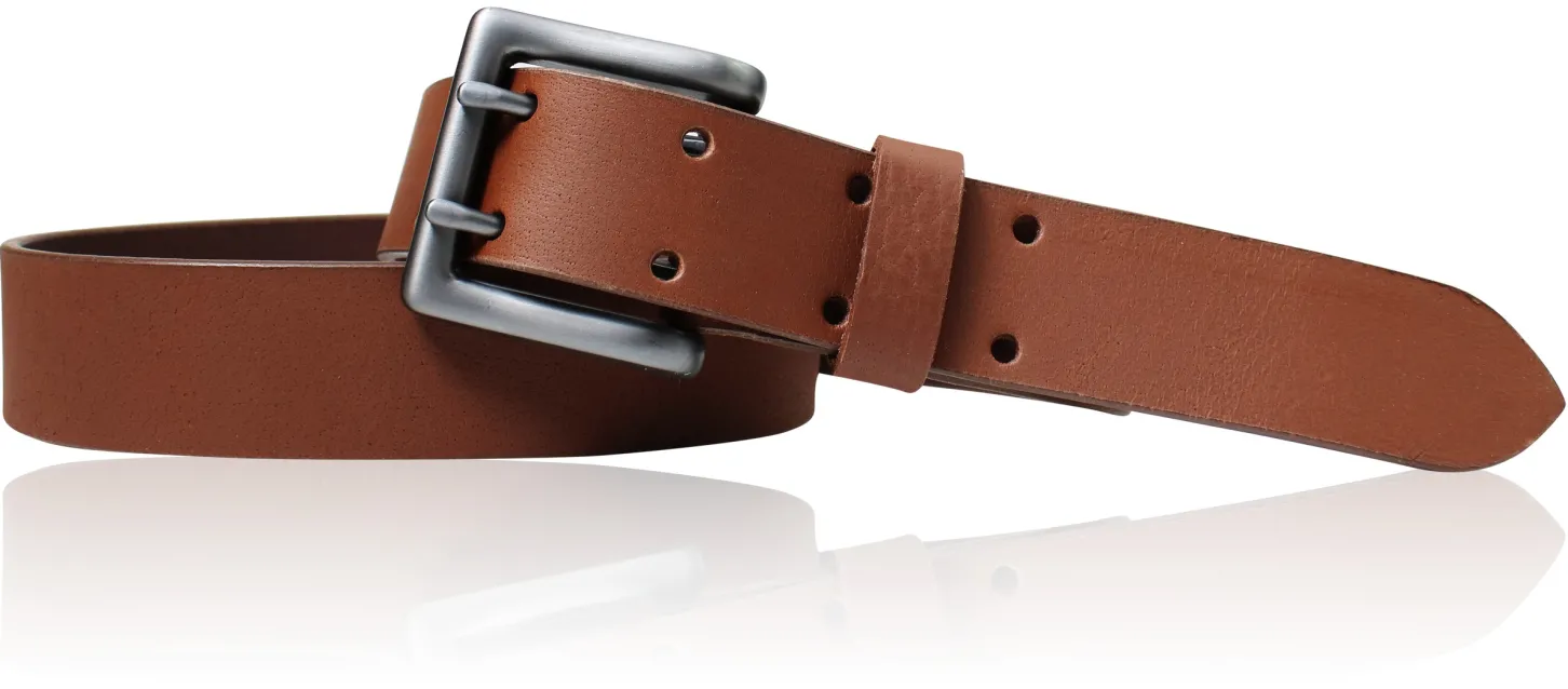 Doppeldorngürtel mit dunkel mattierter Gürtelschnalle, 3,5 cm, Büffelleder