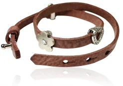doppeltes Lederarmband mit Strass Zierteilen Herz und Blume, Rindsleder