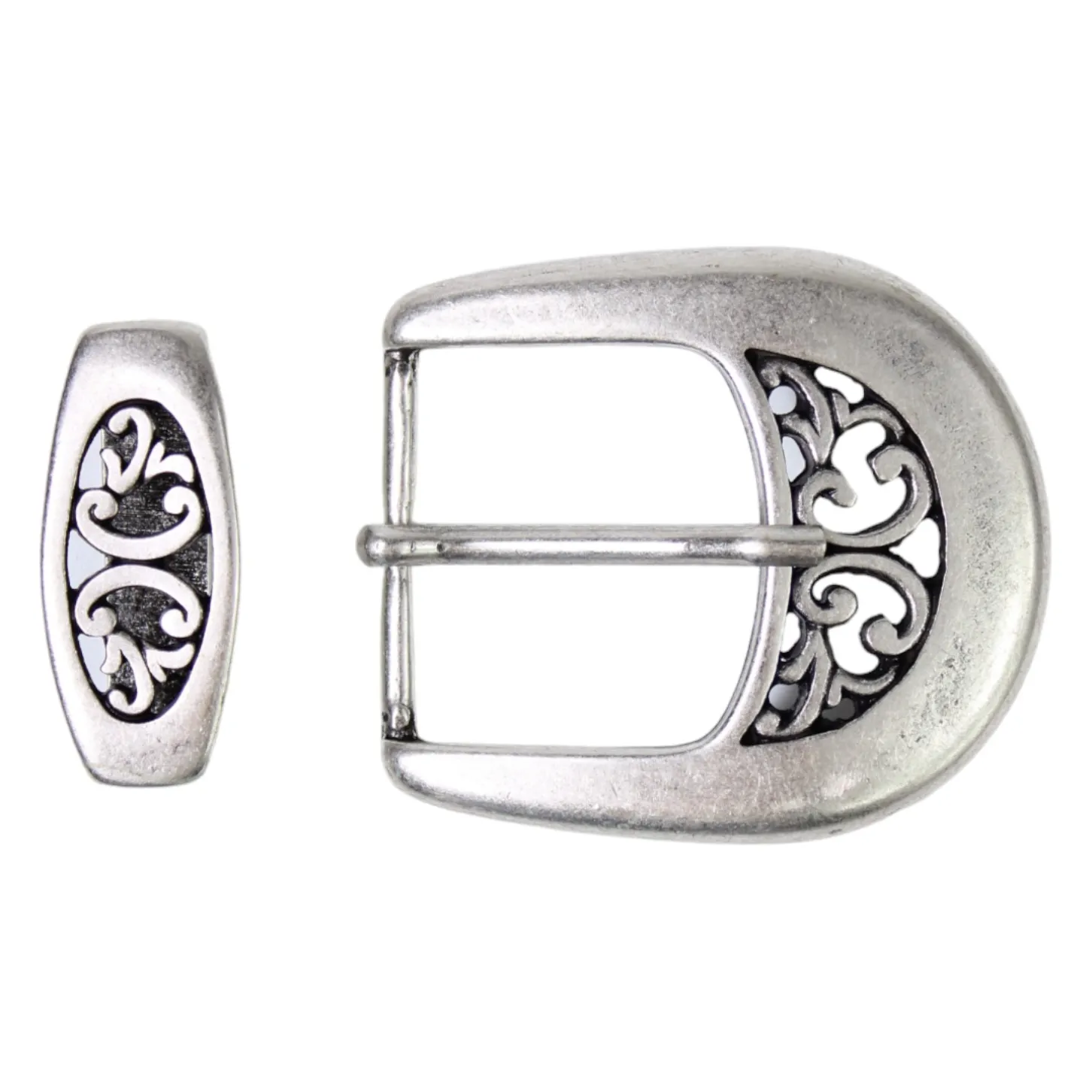 Dornschnalle, florales Muster, inkl. Schlaufe, silber, 4 cm