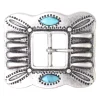 Eckige Gürtelschnalle, türkise Steine, Verzierungen, silber, Damen, 2,3 cm