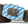 Edeltracht® hochwertiger Ledergürtel Gürtelschnalle mit Wappen blau-weiß, Handarbeit