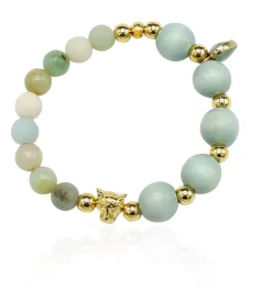 elastisches Armband aus Holz- und Halbedelsteinperlen, Leopard gold