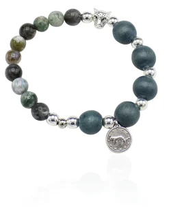 elastisches Armband aus Holz- und Halbedelsteinperlen, Anhänger, Leopard