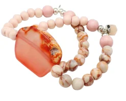 elastisches Armband mit echten Halbedelsteinen, Holzperlen, Naturstein