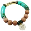 elastisches Armband mit Holzperlen, farbigen Tubes und Elefanten Anhänger, gold