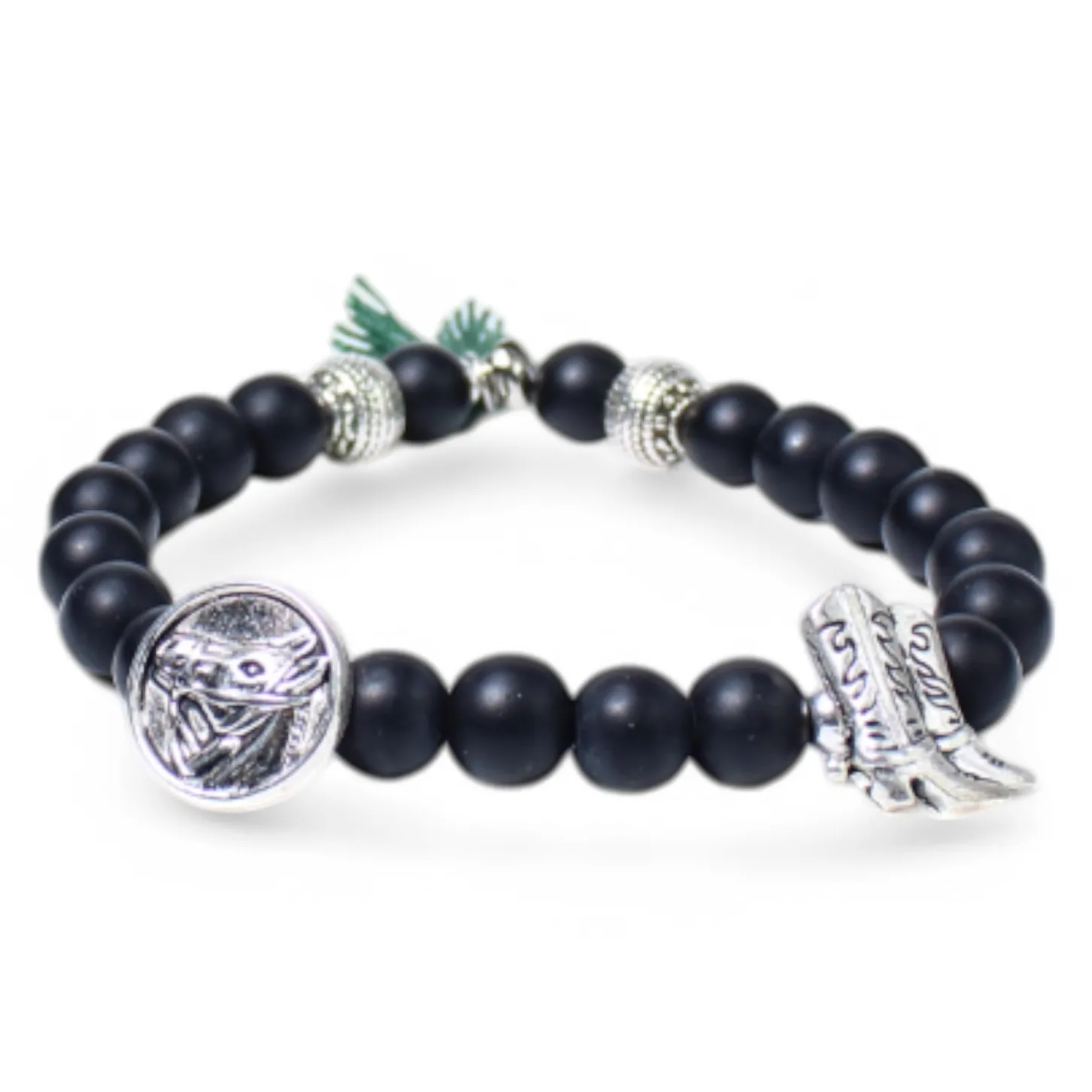 elastisches Armband, Natursteinperlen, Cowboy Schuhe, Pferdezierteil