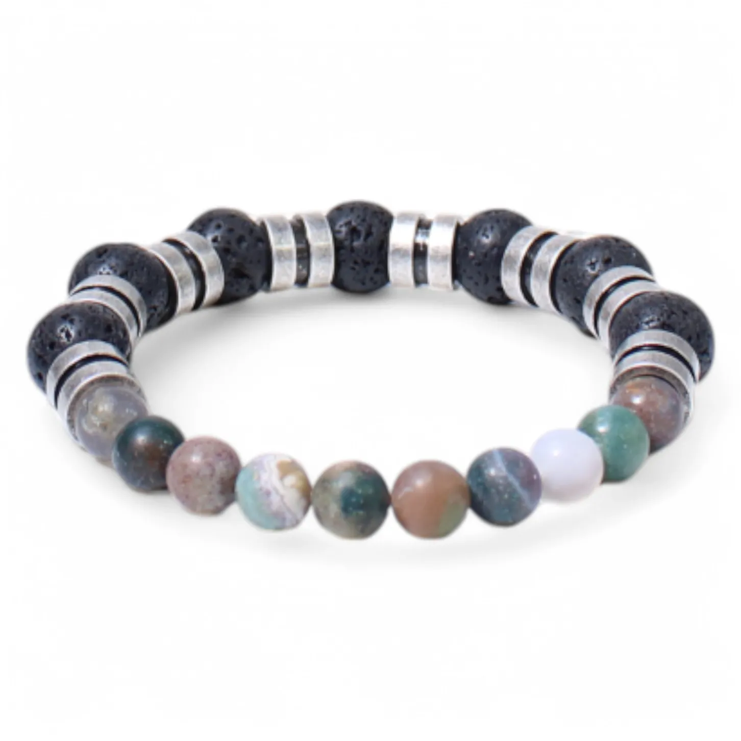 elastisches Herren Armband mit Natursteinperlen und Lavasteinperlen