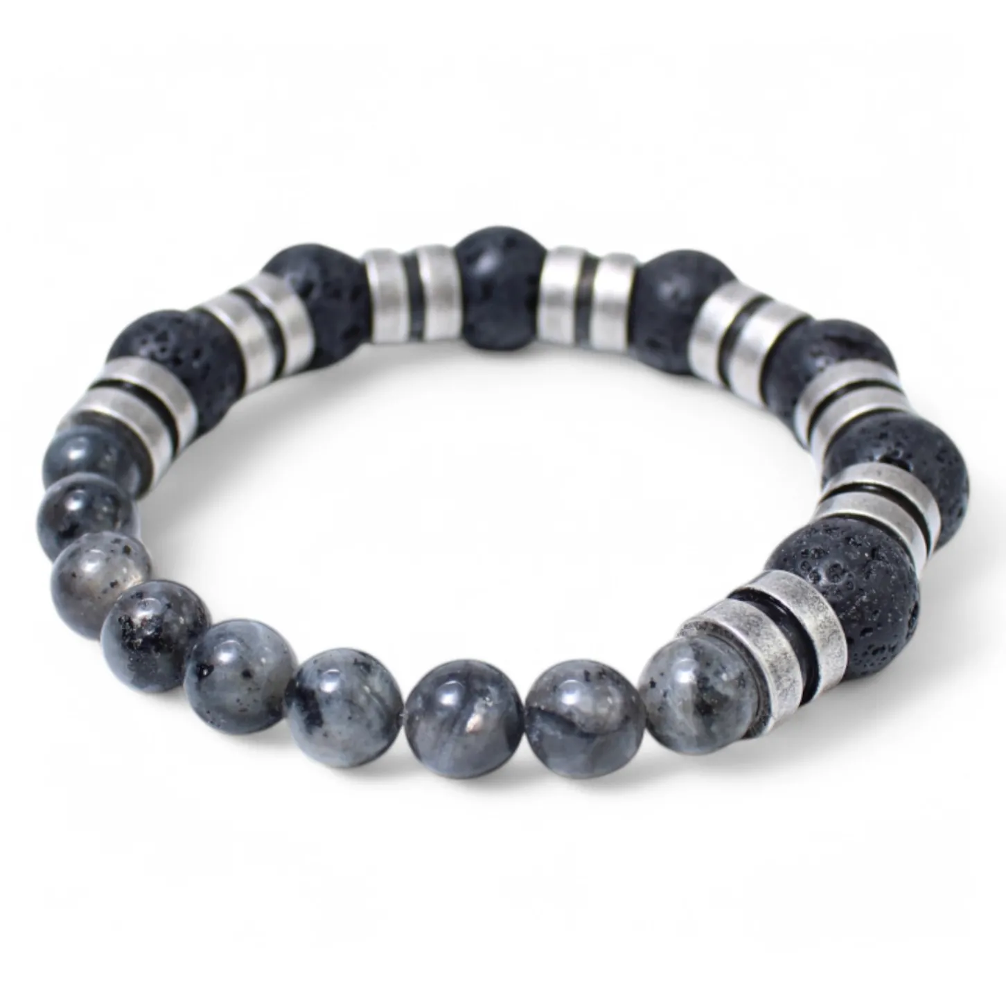 elastisches Herren Armband mit Natursteinperlen und Lavasteinperlen