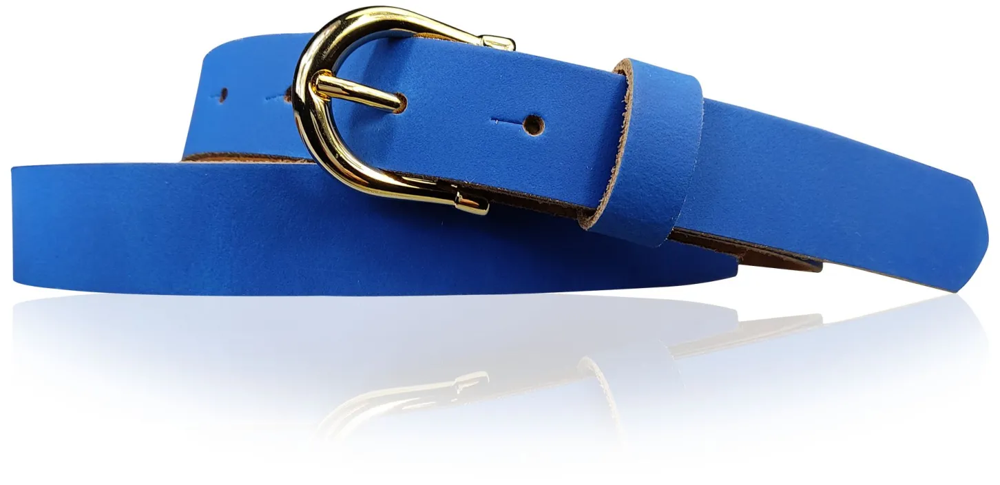 ELENA 2: schmaler Damen Ledergürtel 2,2 cm mit vergoldeter Hufeisen Gürtelschnalle, günstiger Ledergürtel