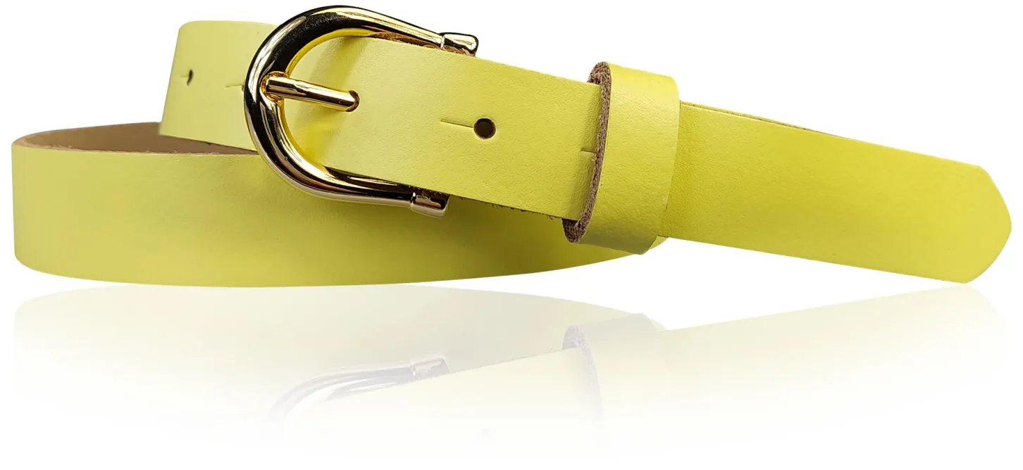 ELENA 2: schmaler Damen Ledergürtel 2,2 cm mit vergoldeter Hufeisen Gürtelschnalle, günstiger Ledergürtel