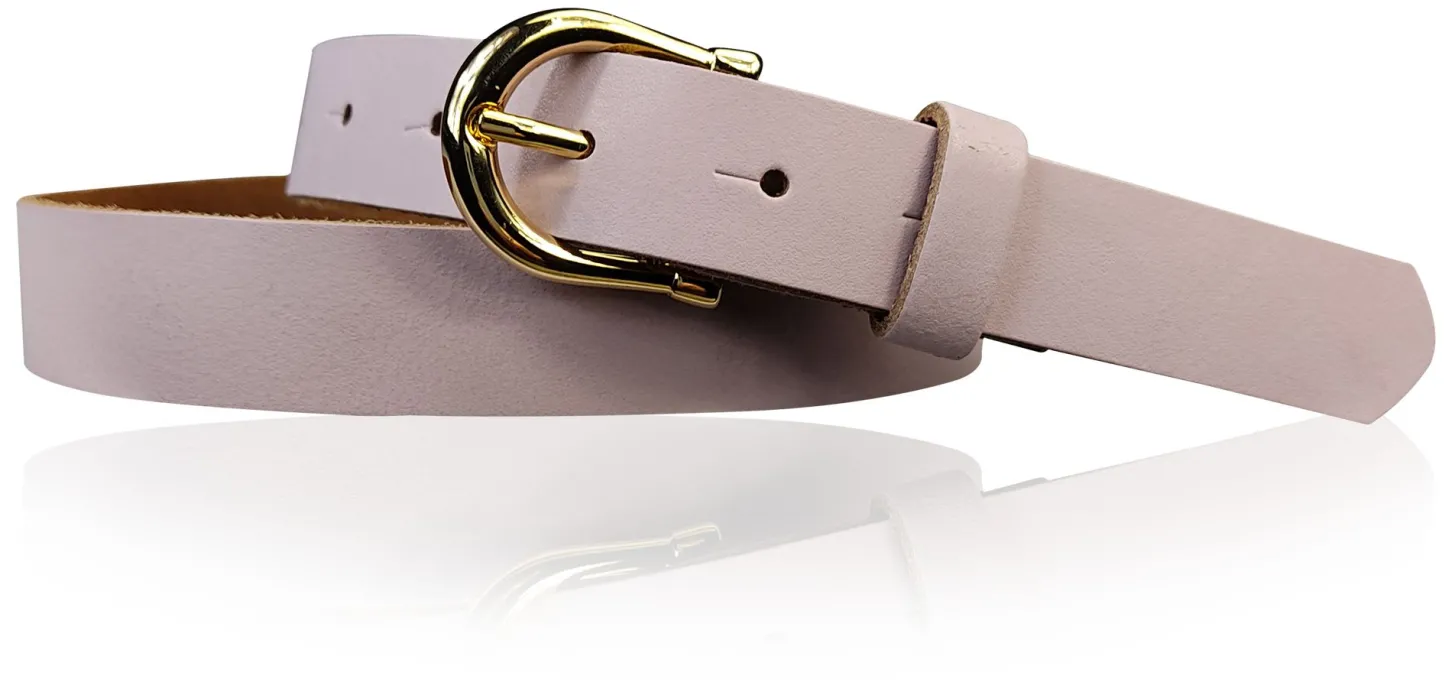 ELENA 2: schmaler Damen Ledergürtel 2,2 cm mit vergoldeter Hufeisen Gürtelschnalle, günstiger Ledergürtel