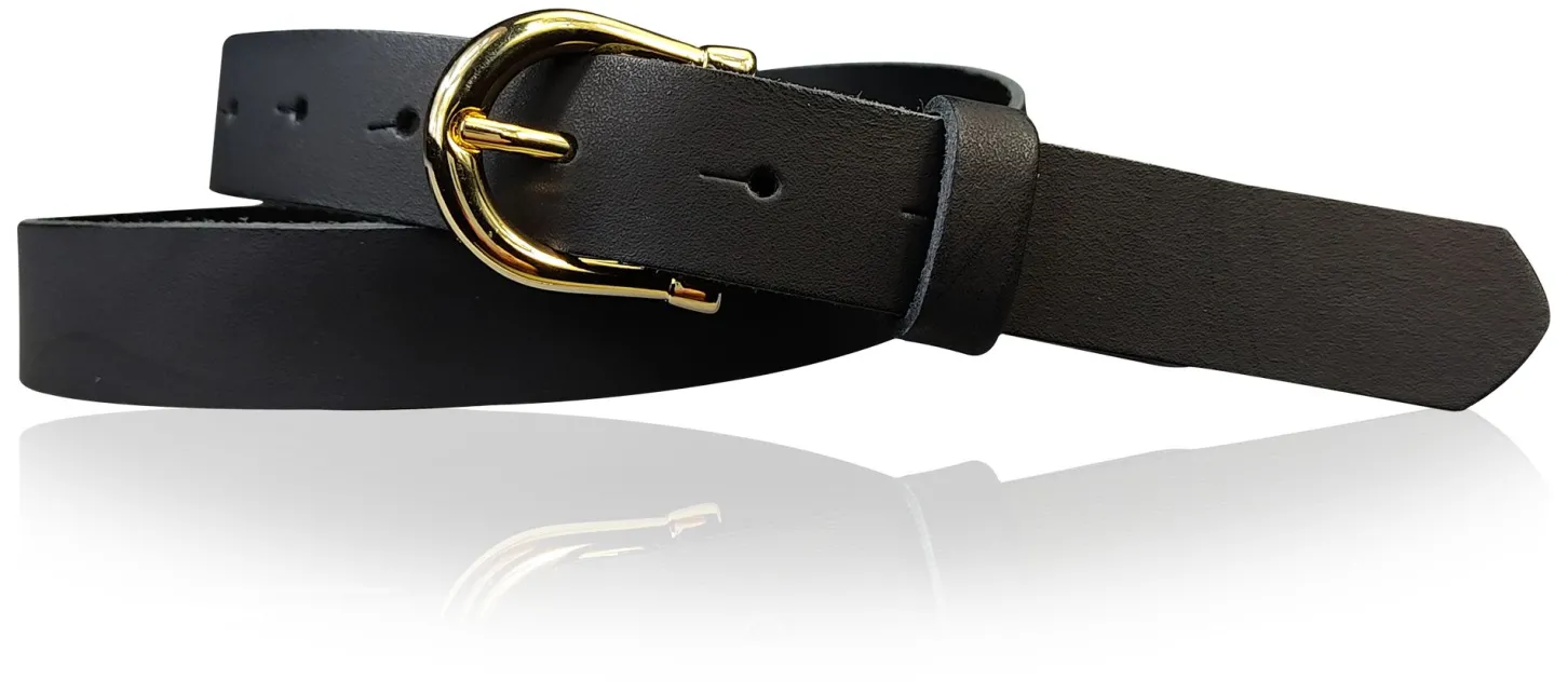 ELENA 2: schmaler Damen Ledergürtel 2,2 cm mit vergoldeter Hufeisen Gürtelschnalle, günstiger Ledergürtel