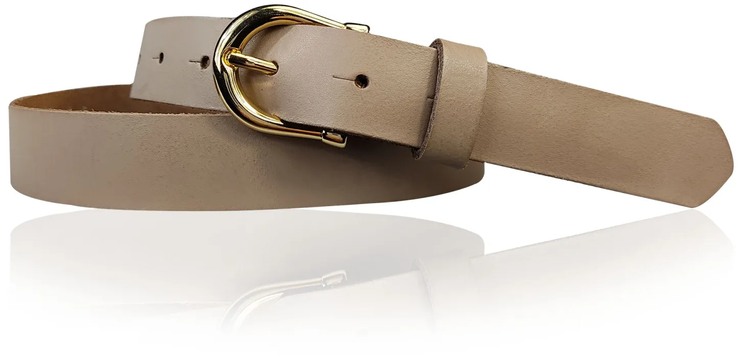 ELENA 2: schmaler Damen Ledergürtel 2,2 cm mit vergoldeter Hufeisen Gürtelschnalle, günstiger Ledergürtel