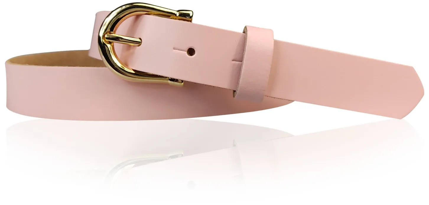 ELENA 2: schmaler Damen Ledergürtel 2,2 cm mit vergoldeter Hufeisen Gürtelschnalle, günstiger Ledergürtel