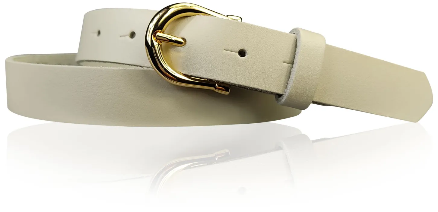 ELENA 2: schmaler Damen Ledergürtel 2,2 cm mit vergoldeter Hufeisen Gürtelschnalle, günstiger Ledergürtel
