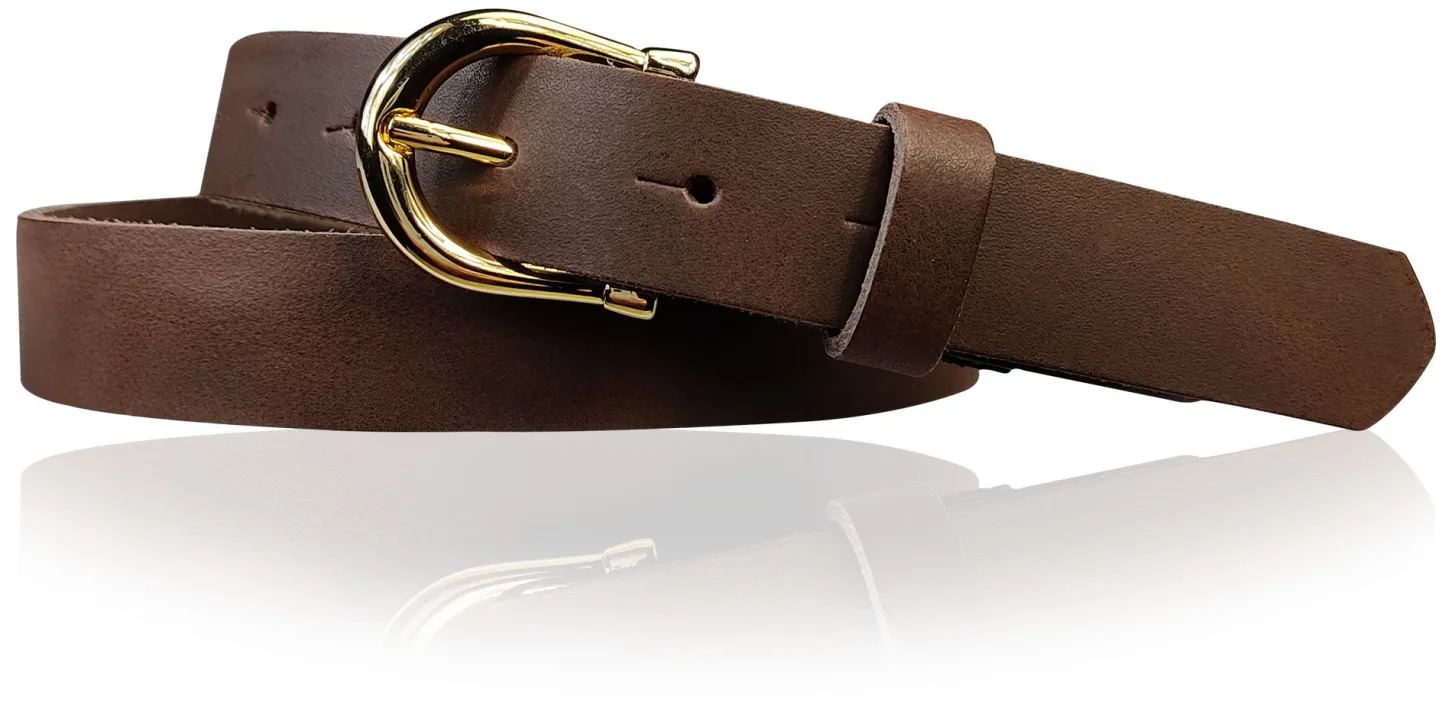 ELENA 2: schmaler Damen Ledergürtel 2,2 cm mit vergoldeter Hufeisen Gürtelschnalle, günstiger Ledergürtel