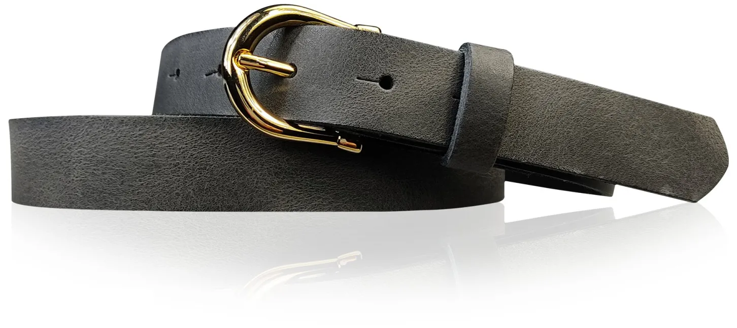 ELENA 2: schmaler Damen Ledergürtel 2,2 cm mit vergoldeter Hufeisen Gürtelschnalle, günstiger Ledergürtel