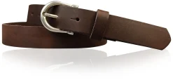 ELENA: schmaler Damen Ledergürtel zirka 2,2 cm mit silberner Hufeisen Gürtelschnalle, günstiger Ledergürtel