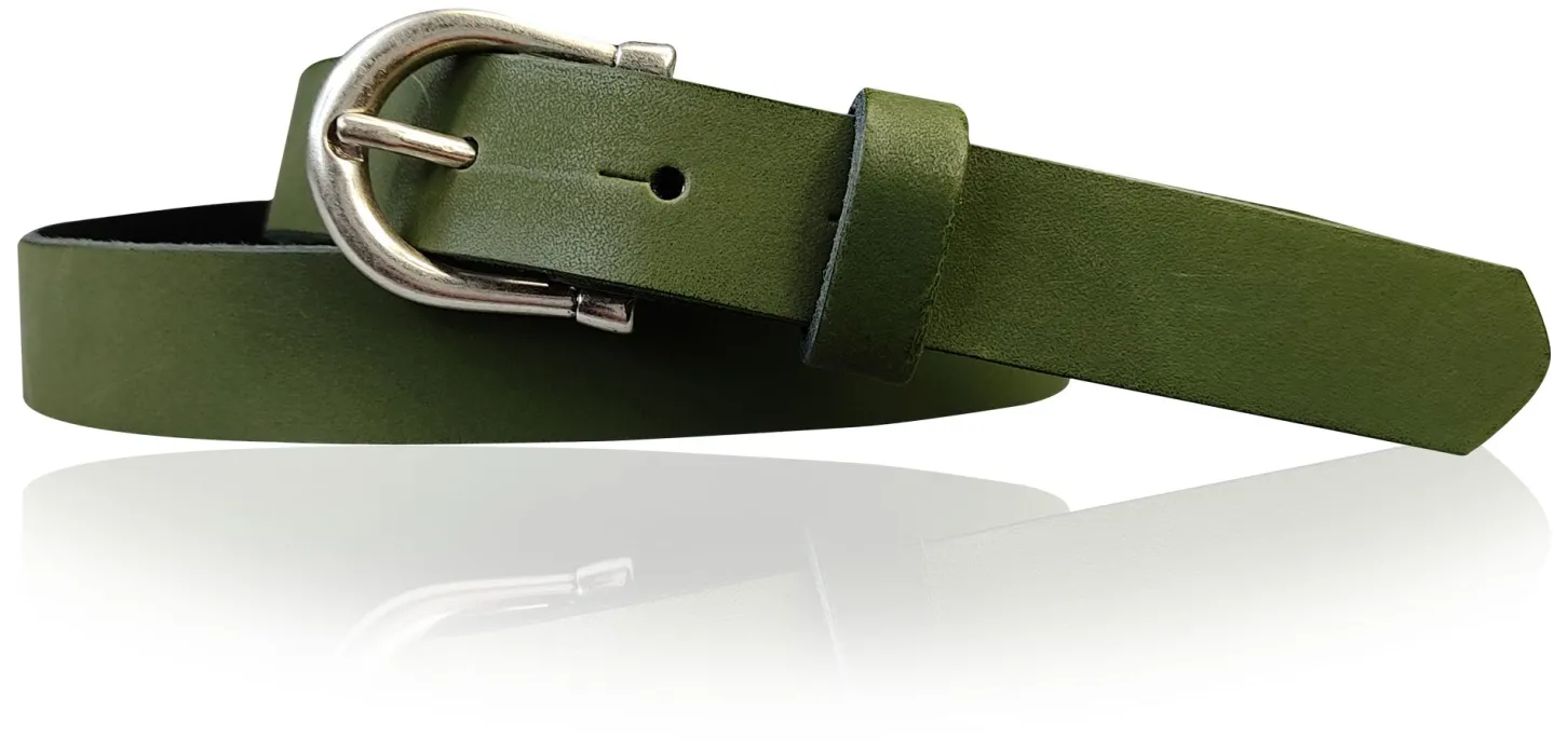 ELENA: schmaler Damen Ledergürtel zirka 2,2 cm mit silberner Hufeisen Gürtelschnalle, günstiger Ledergürtel