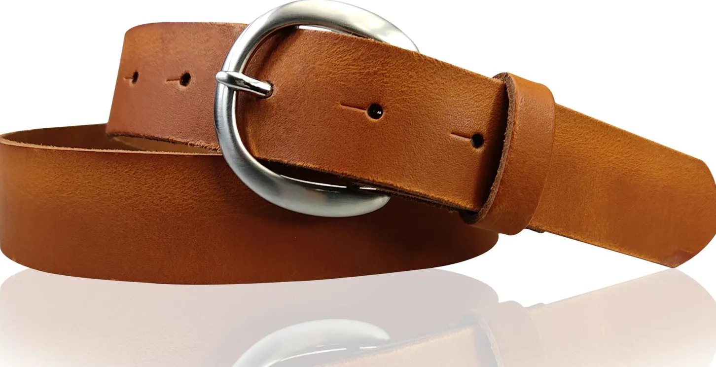 EMMIE: Damen Ledergürtel 3 cm mit halbrunder Gürtelschnalle, echt Ledergürtel