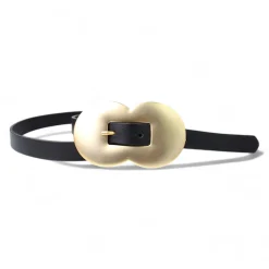 Exklusiver Damen Ledergürtel 2 cm, Vollleder, opulente Gürtelschnalle, gold