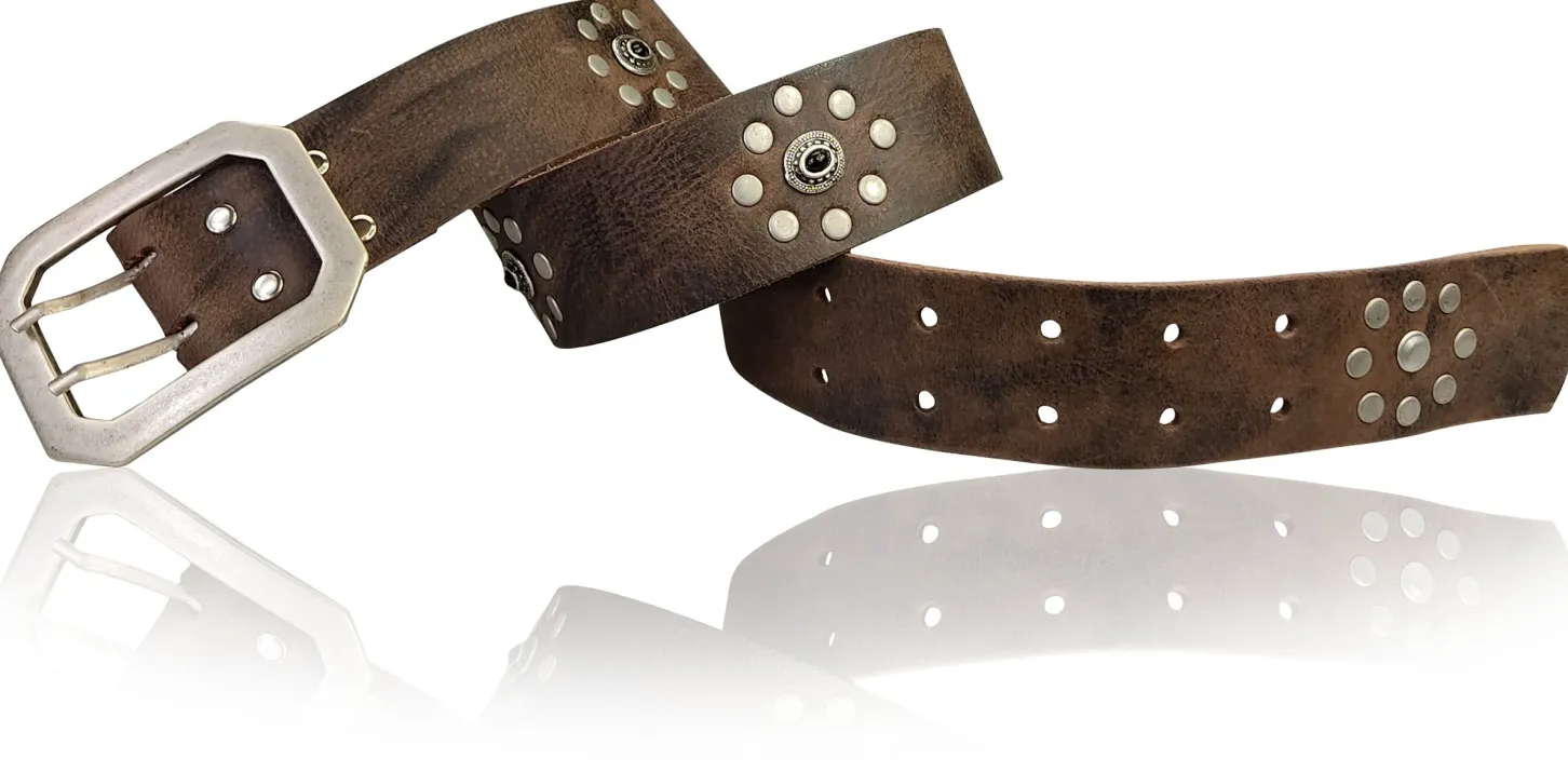 FANTASY Nietengürtel für Damen, hochwertiges Vollleder, 4,5 cm