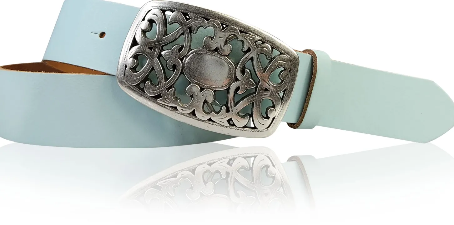FLORA: Gürtel 4 cm mit schöner Blumen Gürtelschnalle, echtes Leder, viele Farben