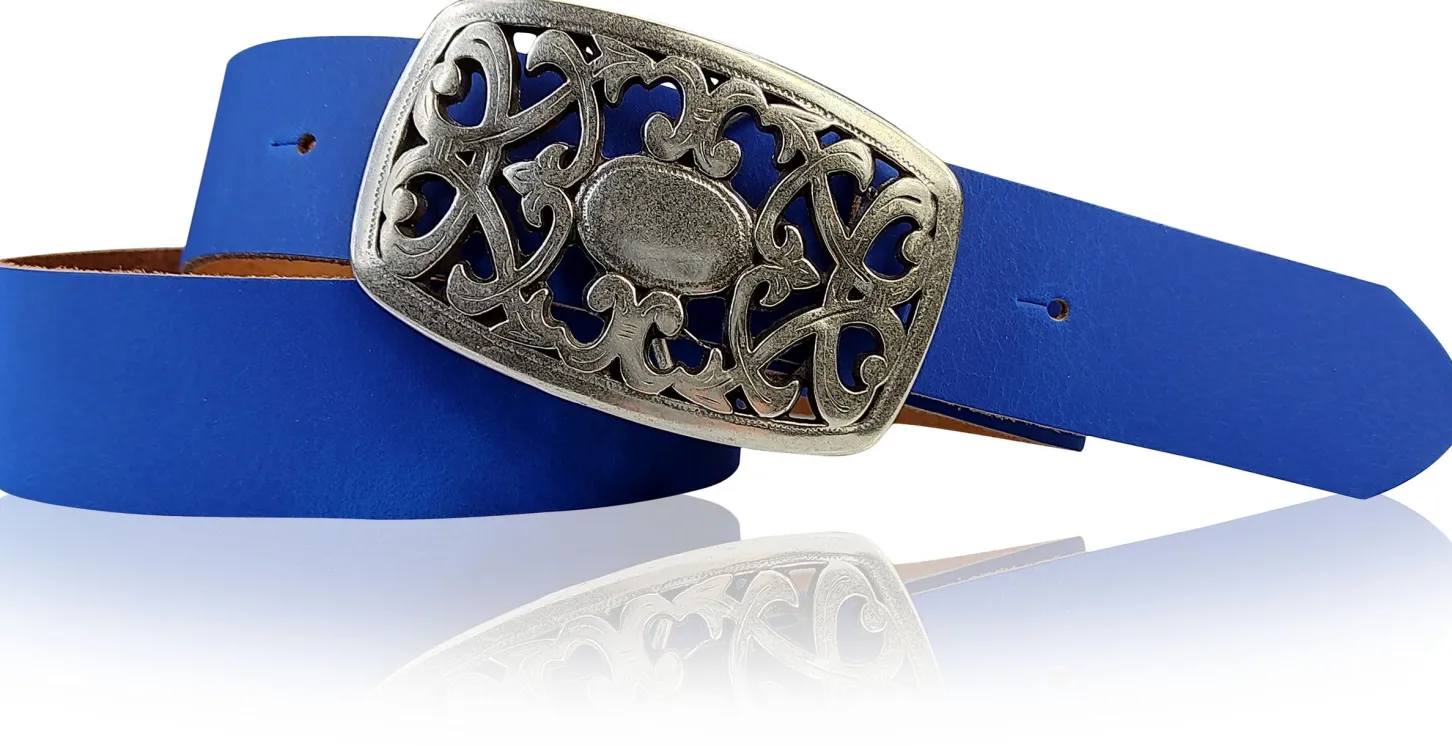 FLORA: Gürtel 4 cm mit schöner Blumen Gürtelschnalle, echtes Leder, viele Farben