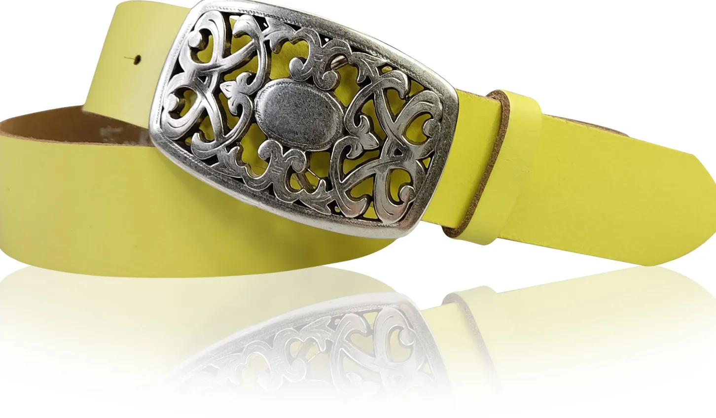 FLORA: Gürtel 4 cm mit schöner Blumen Gürtelschnalle, echtes Leder, viele Farben