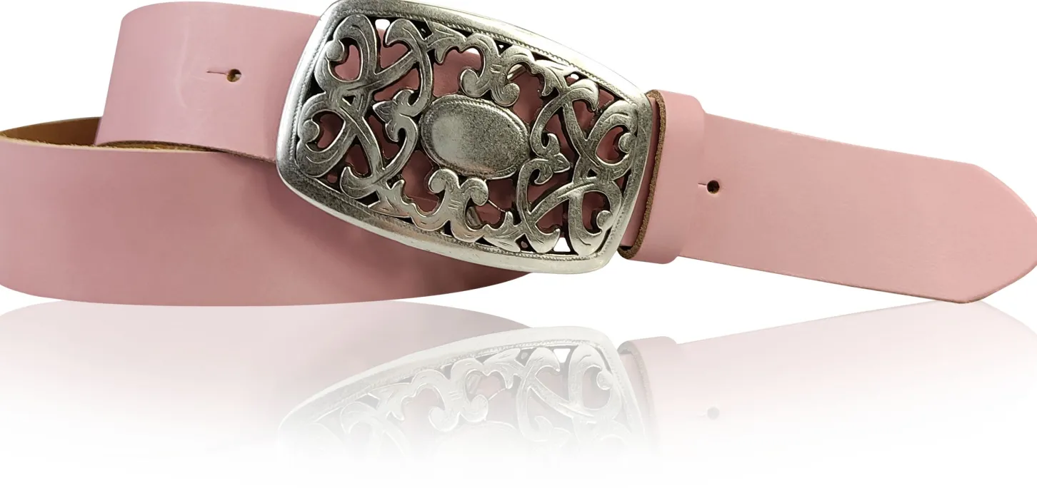 FLORA: Gürtel 4 cm mit schöner Blumen Gürtelschnalle, echtes Leder, viele Farben
