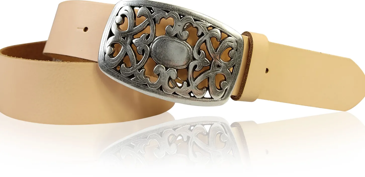 FLORA: Gürtel 4 cm mit schöner Blumen Gürtelschnalle, echtes Leder, viele Farben