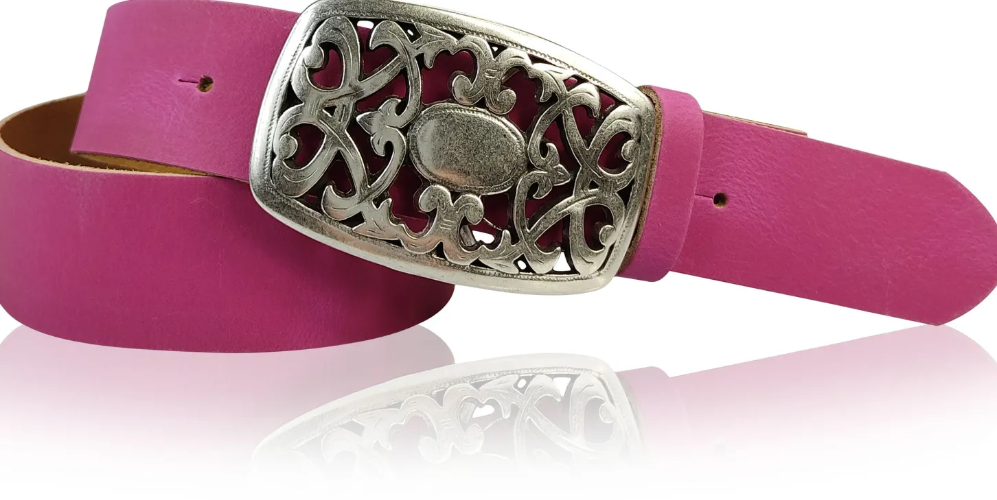 FLORA: Gürtel 4 cm mit schöner Blumen Gürtelschnalle, echtes Leder, viele Farben