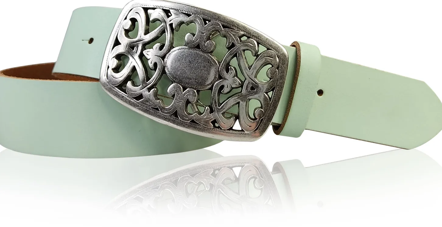 FLORA: Gürtel 4 cm mit schöner Blumen Gürtelschnalle, echtes Leder, viele Farben