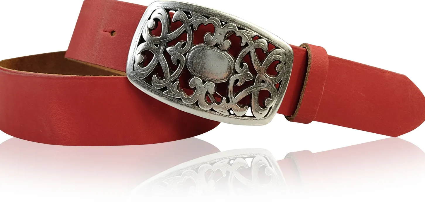 FLORA: Gürtel 4 cm mit schöner Blumen Gürtelschnalle, echtes Leder, viele Farben