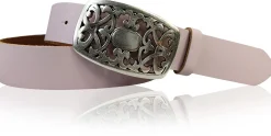 FLORA: Gürtel 4 cm mit schöner Blumen Gürtelschnalle, echtes Leder, viele Farben