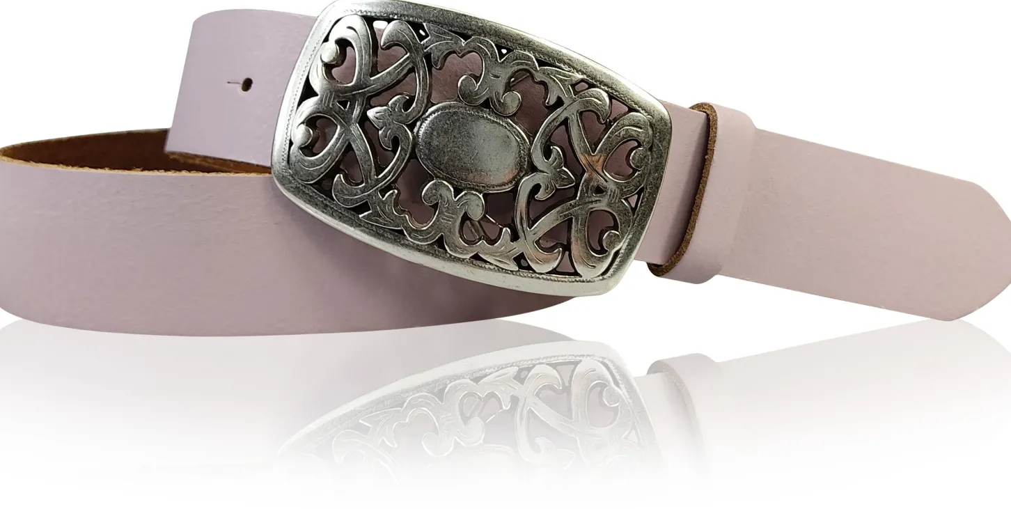 FLORA: Gürtel 4 cm mit schöner Blumen Gürtelschnalle, echtes Leder, viele Farben