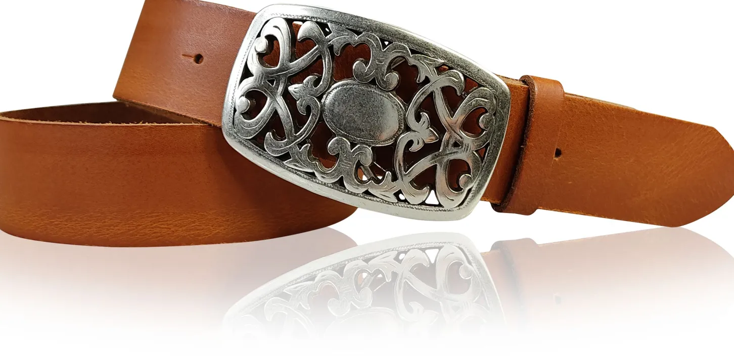 FLORA: Gürtel 4 cm mit schöner Blumen Gürtelschnalle, echtes Leder, viele Farben