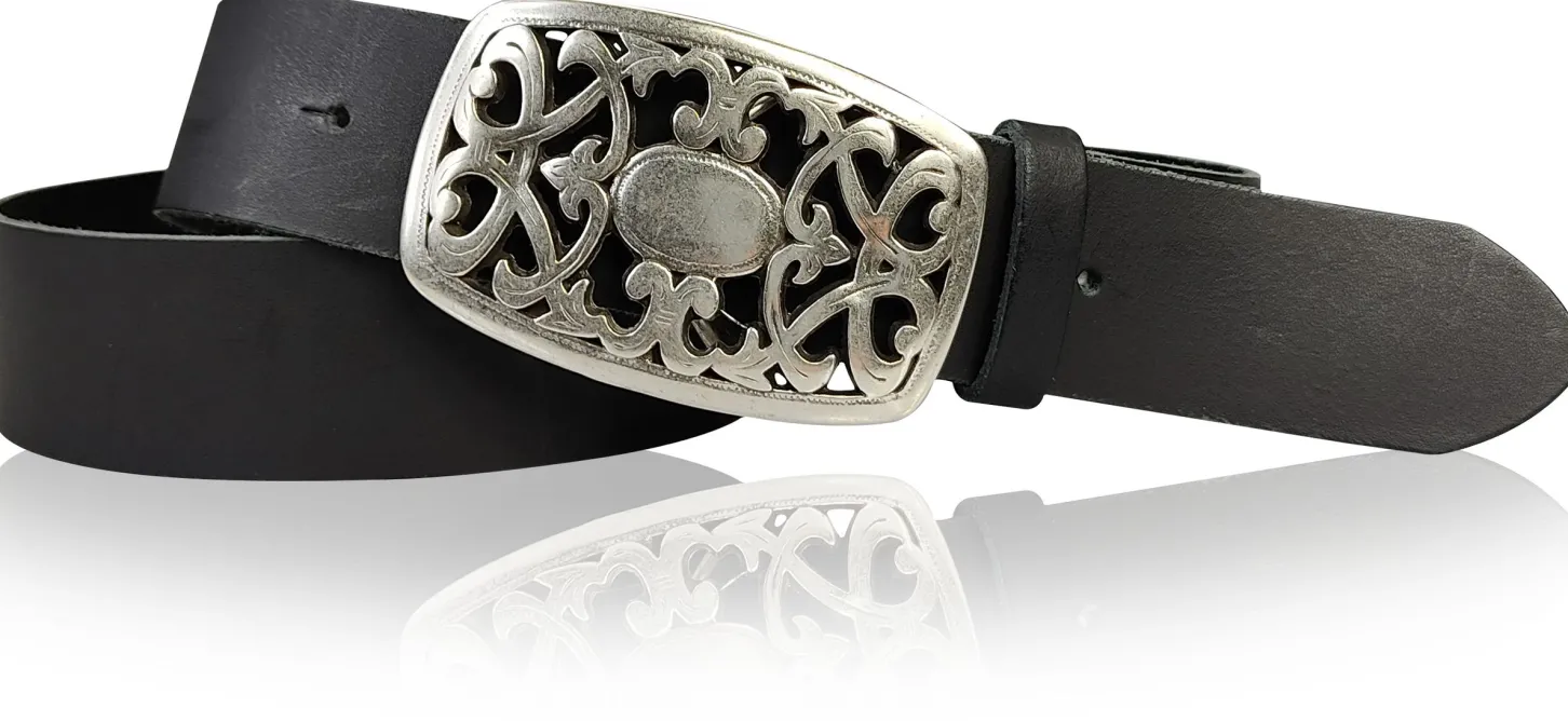 FLORA: Gürtel 4 cm mit schöner Blumen Gürtelschnalle, echtes Leder, viele Farben