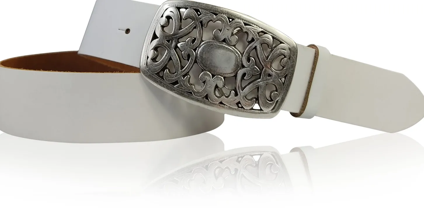 FLORA: Gürtel 4 cm mit schöner Blumen Gürtelschnalle, echtes Leder, viele Farben