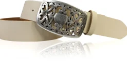 FLORA: Gürtel 4 cm mit schöner Blumen Gürtelschnalle, echtes Leder, viele Farben