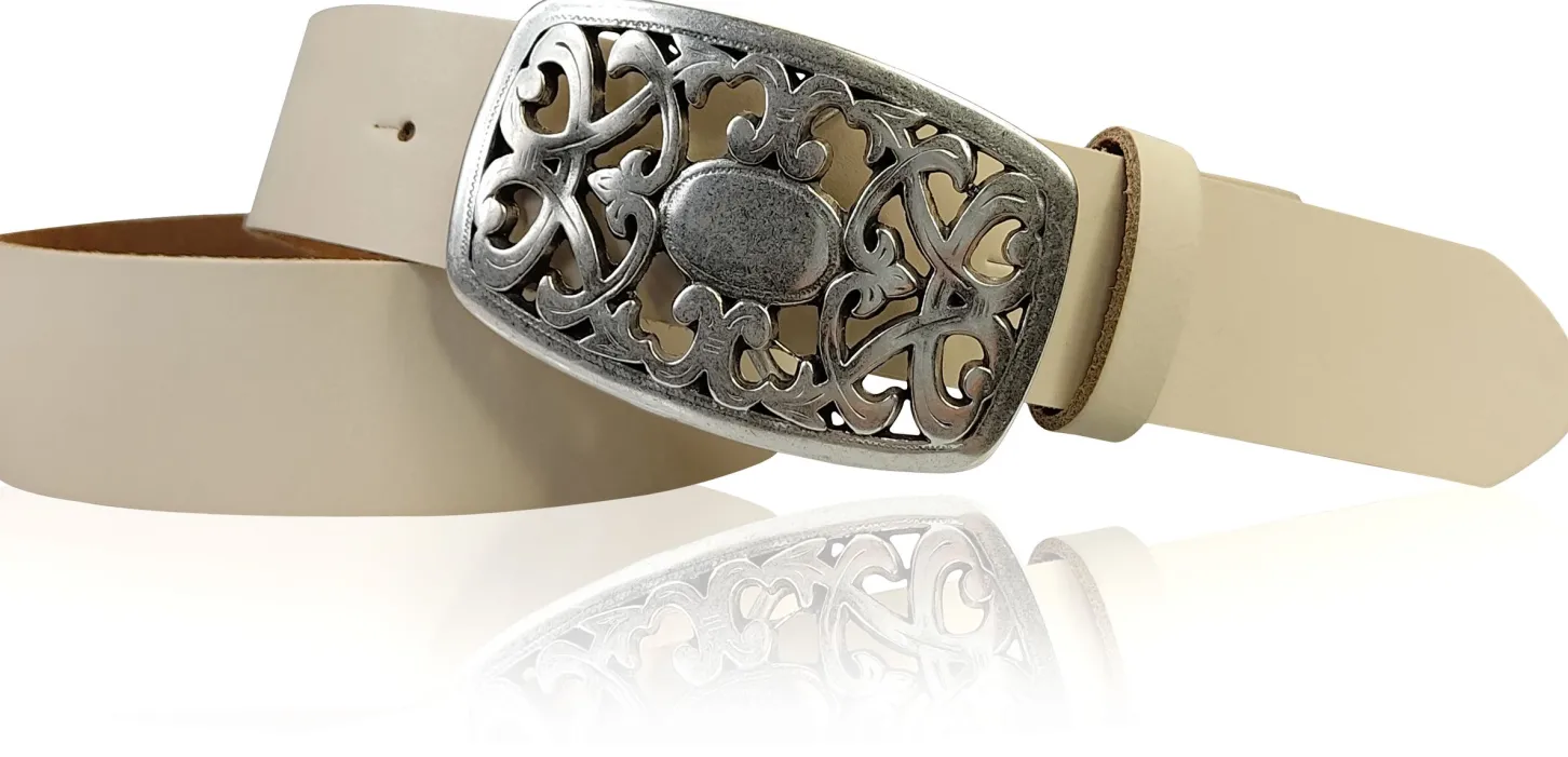 FLORA: Gürtel 4 cm mit schöner Blumen Gürtelschnalle, echtes Leder, viele Farben