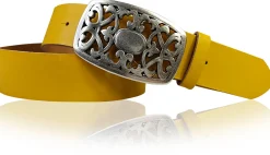 FLORA: Gürtel 4 cm mit schöner Blumen Gürtelschnalle, echtes Leder, viele Farben