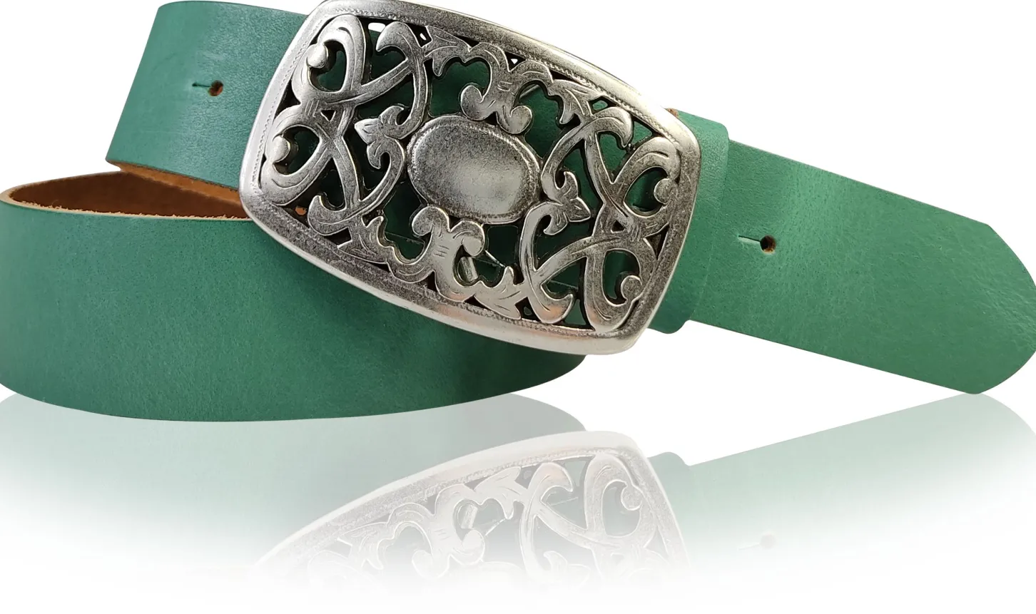 FLORA: Gürtel 4 cm mit schöner Blumen Gürtelschnalle, echtes Leder, viele Farben