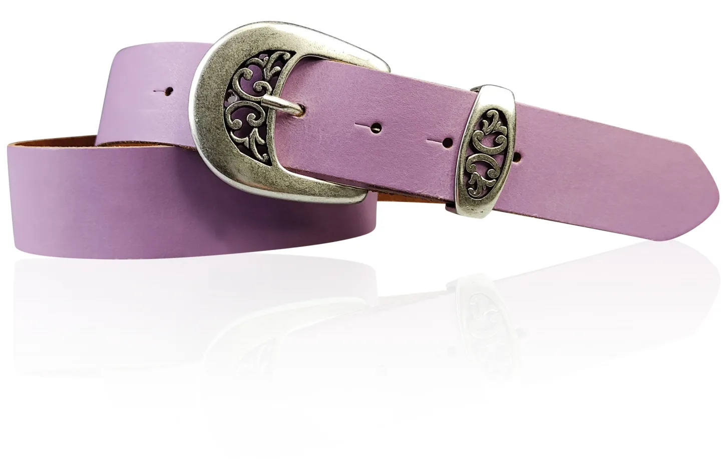 FRESCO schöner Damen Ledergürtel 4 cm mit floraler Gürtelschnalle altsilber, Ledergürtel