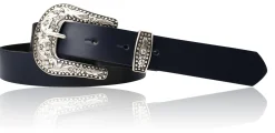 GLAMOUR Damen Ledergürtel 3 cm mit funkelnder Strass Gürtelschnalle, weiches Leder